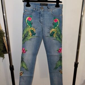 Versace Women's Blue Embroidered Jeans
